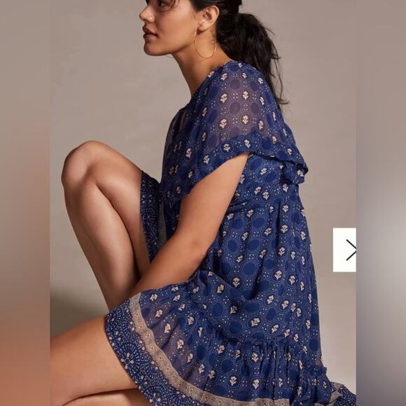 Maeve Anthropologie Smocked Tunic Mini Dress -Blue - Picture 3 of 6